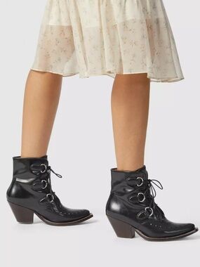 Coach Black Leather Lace-Up Chain Bootie size 5 1/2